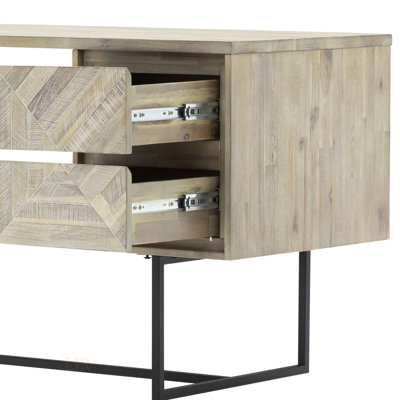 Yaluna 2 Drawer Desk In Natural Acacia Wood With Durable Design And Ample Storage For Home Office