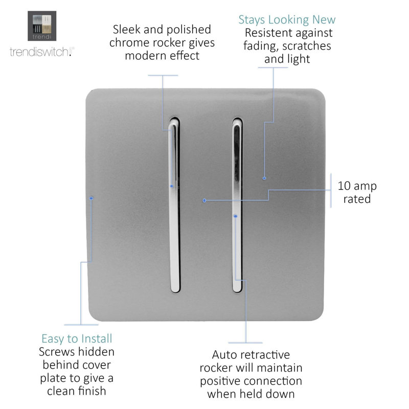 Trendi Switch 2 Gang Retractive Home Automation Switch, Light Grey