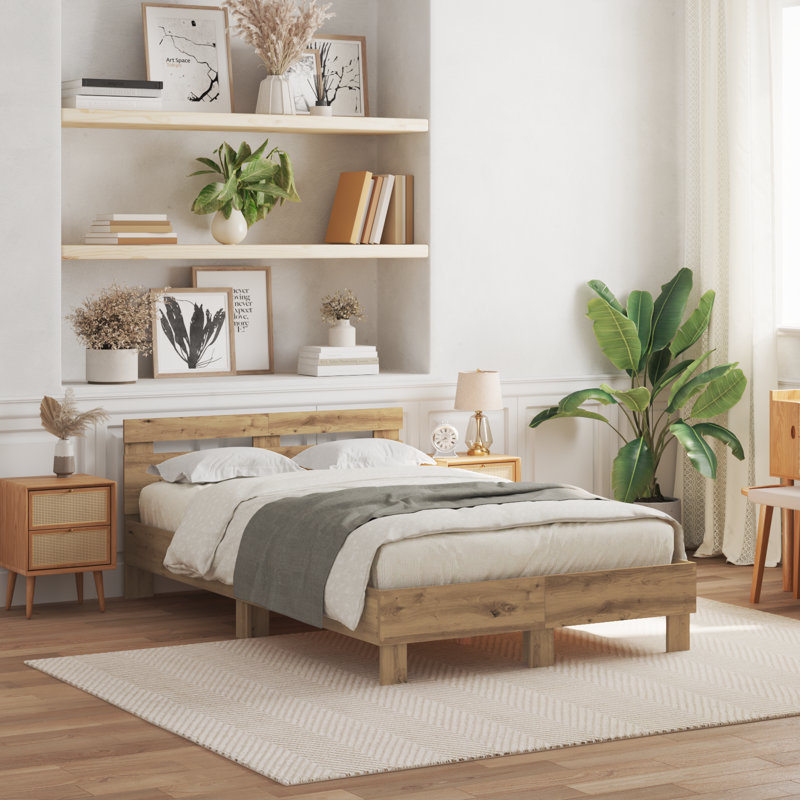 Vidaxl Wood Bed Frame with LED Durable, Artisan Oak, Small Double (4')