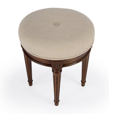 Anicka 18.5 in. Seat Height Round Upholstered and Solid Wood Traditional Vanity Stool by Lark Manor