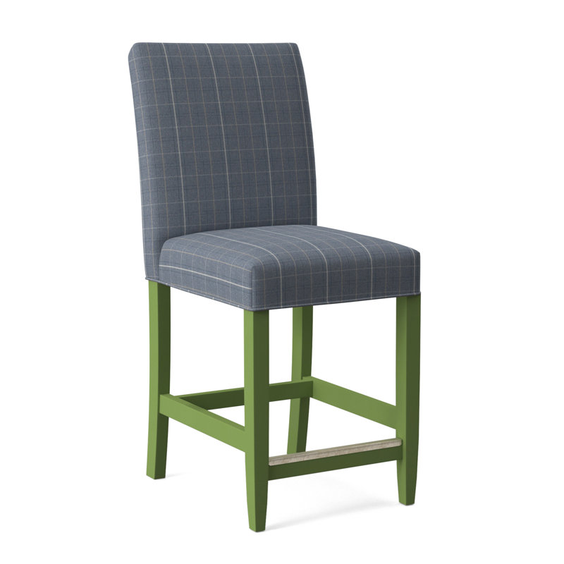 Manhattan Upholstered Stool with Solid Wood Frame, Lapis Plaid; 0126-63, Antique Black Finish