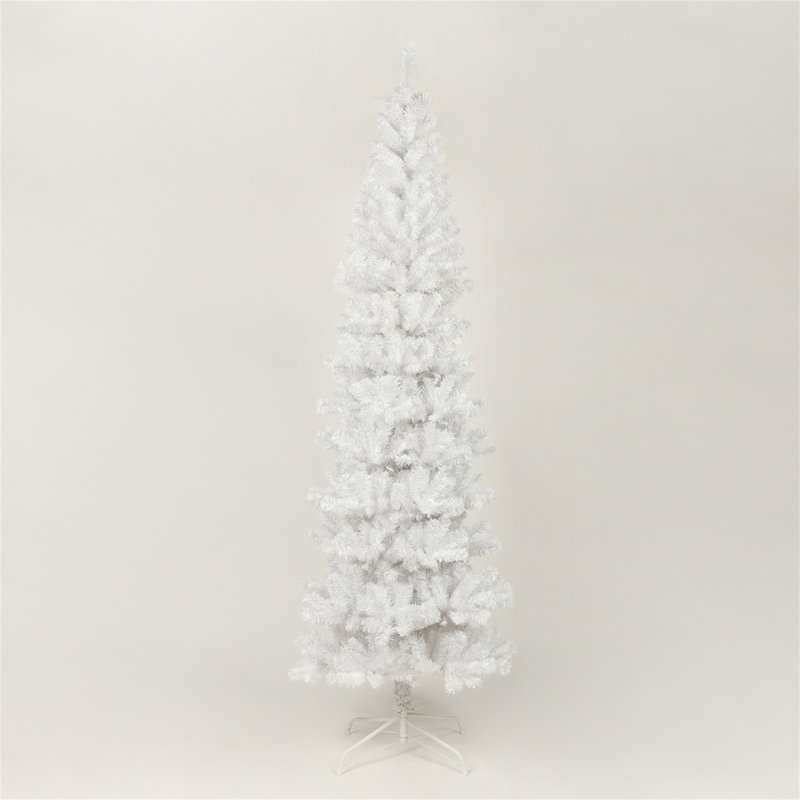 Arbre de Noël artificiel blanc 7,5 pi avec base en métal pliable