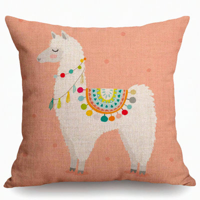 Llama Love Decor Pillowcase - Hand Drawn Cute Alpaca Cushion Cover for Home Decor - Square Throw Pillow Case
