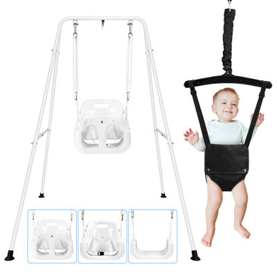 4 in 1 Toddler Swing & Jumper Set, Baby Kids Bouncer for Outdoor Indoor Play, Foldable Metal Stand -  Decofy, WFJPK23W00001