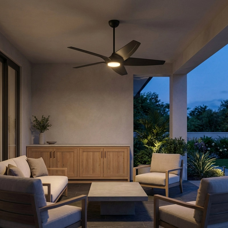 Dellwood Coastal Smart 56 LED Ceiling Fan, Midnight Black, Midnight Black