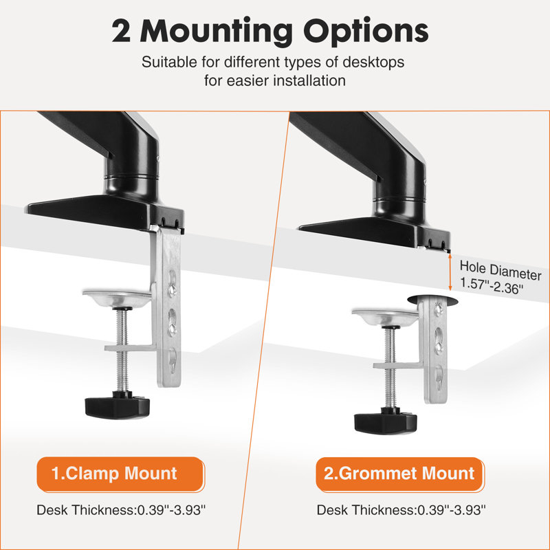 Pneumatic Arm Full Motion Single Monitor Universal Desk Mount