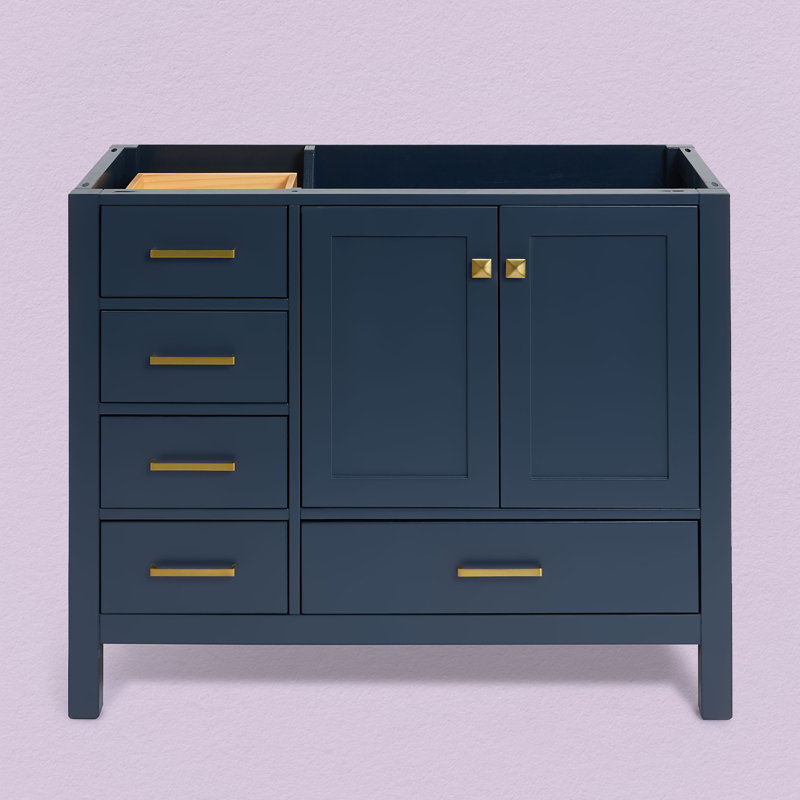 Cambridge 42'' W Single Bathroom Vanity Base, Midnight Blue, Satin Brass