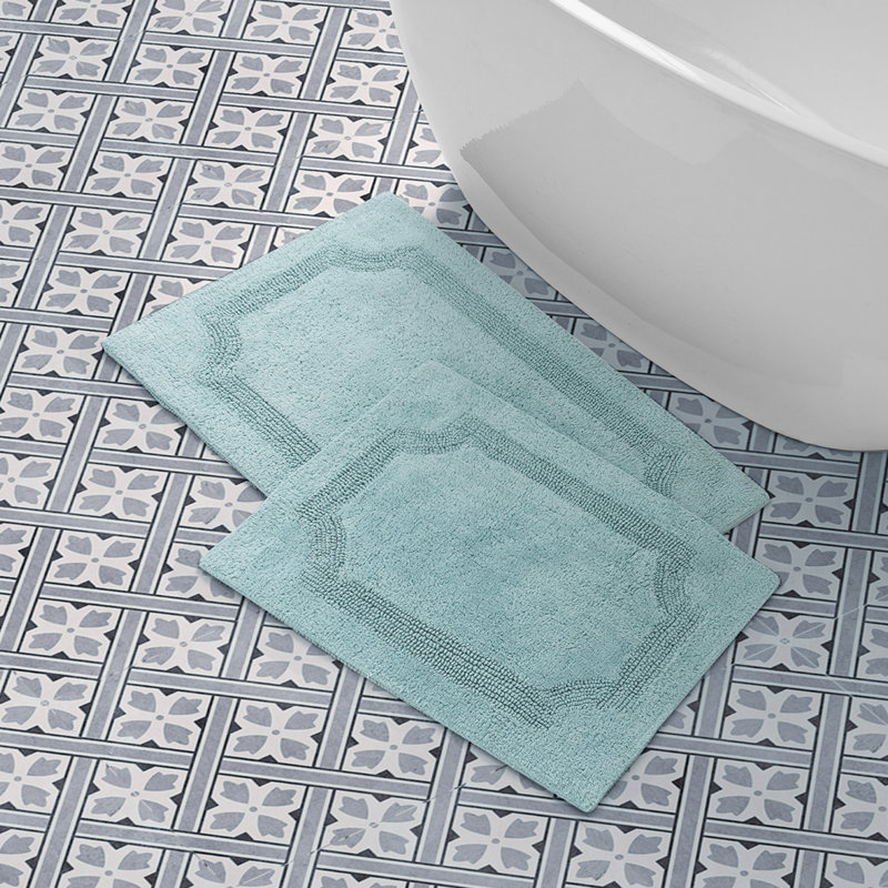Laura Ashley Tablet Reversible Cotton Bath Rug, Aqua, Set of 2