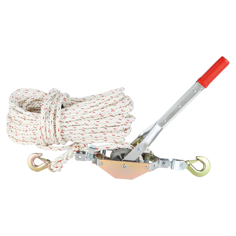 Rope Puller, 3/4 Tonne (1,653 lbs) Pulling Capacity, with 100' of 0.6" dia. Rope, 2 Hook