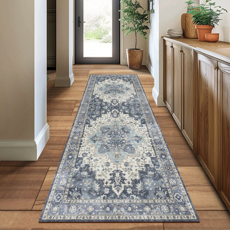 Tapis transitionnel bleu marine lavable à la machine, Marine, Tapis de couloir de 2 pi x 7 pi