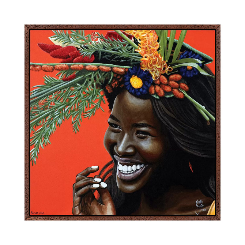 Nature Child by Christian Beijer - Painting on Canvas, Classic Brown Wood Framed, 93.98cm H x 93.98cm W x 3.81cm D