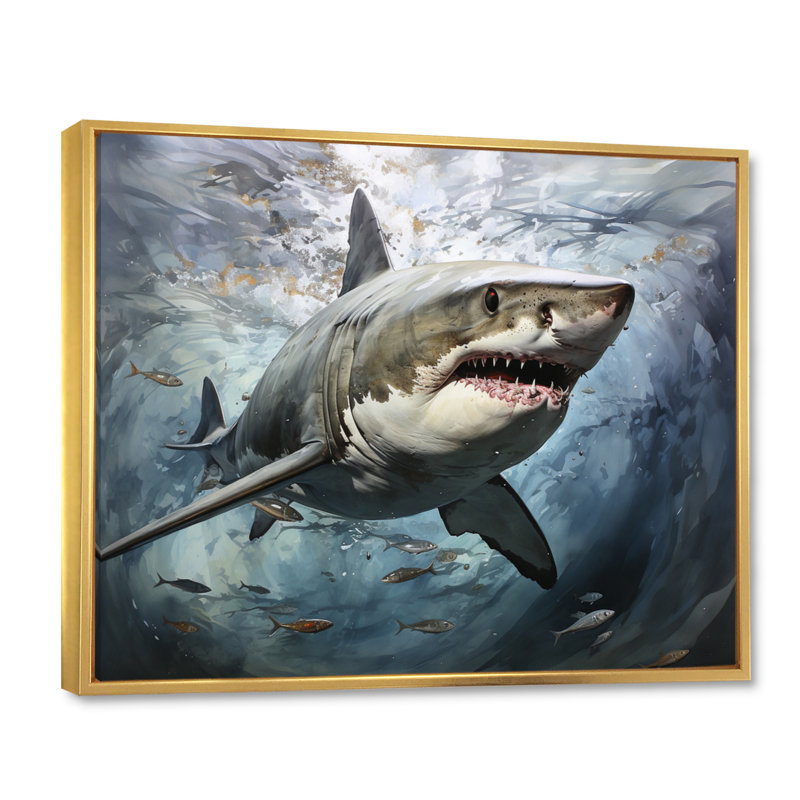 Grey Shark Silent Hunter II - Animals Wall Decor, Gold Floater Framed, 12" H x 20" W x 1" D