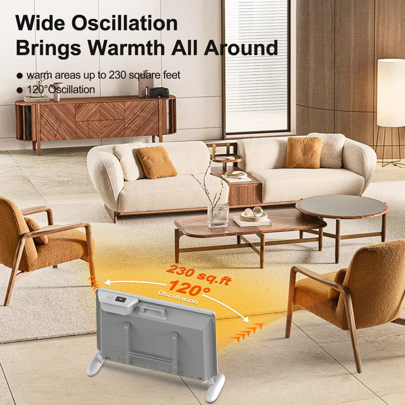 1500 W Electric Ceramic Heater In White With Tip-over Protection, Remote Control, Timer, Wall Mount