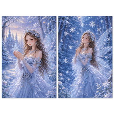 Extra-Large Set of 2  Winter Snow Fairy Wall Art Canvas Print 24x36 Inch Ice Princess Fantasy Wonderland Artwork for Living Room Bedroom Home Decor Ready to Hang