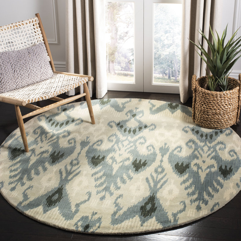 Kline Ikat Hand Tufted Wool Ikat Rug, Round 6'