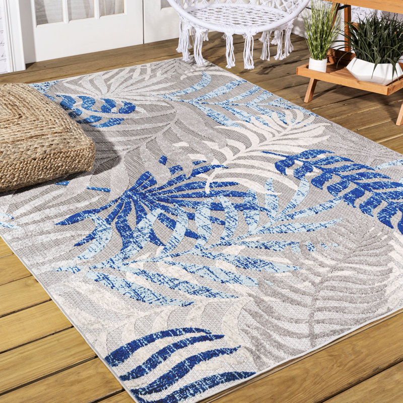 Tapis intérieur / extérieur gris / bleu Mandalay Tropics, Grey/Blue, Rectangle 8 pi 8 po x 12 pi