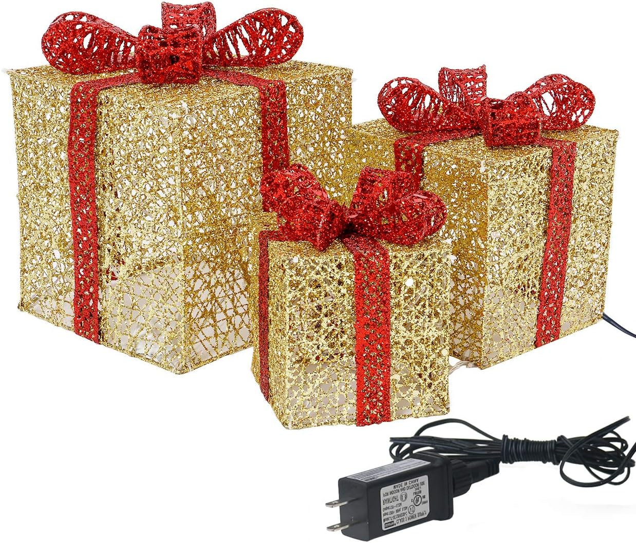 Christmas Lighted Gift Boxes, Set of 3, 8"-6"-5"