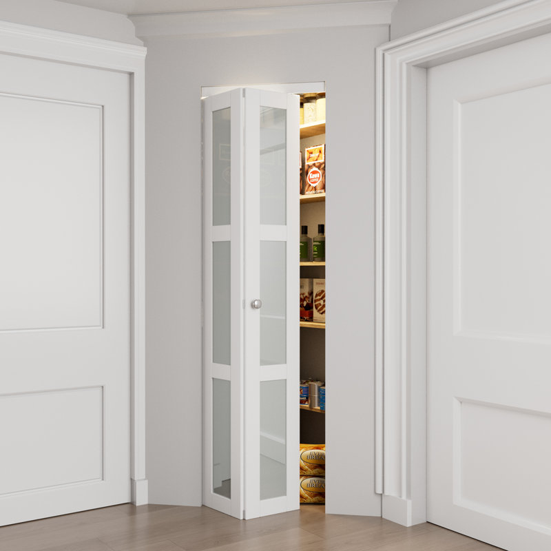 White 24'' x 80'' MDF Bi-Fold Door with Frosted Glass