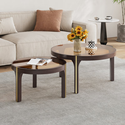 Table basse Nesting, table basse ronde avec plateau en verre trempé (2 pièces)