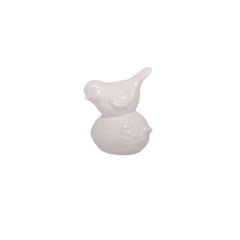 Figurine oiseau en céramique blanc brillant - H 7,75 po