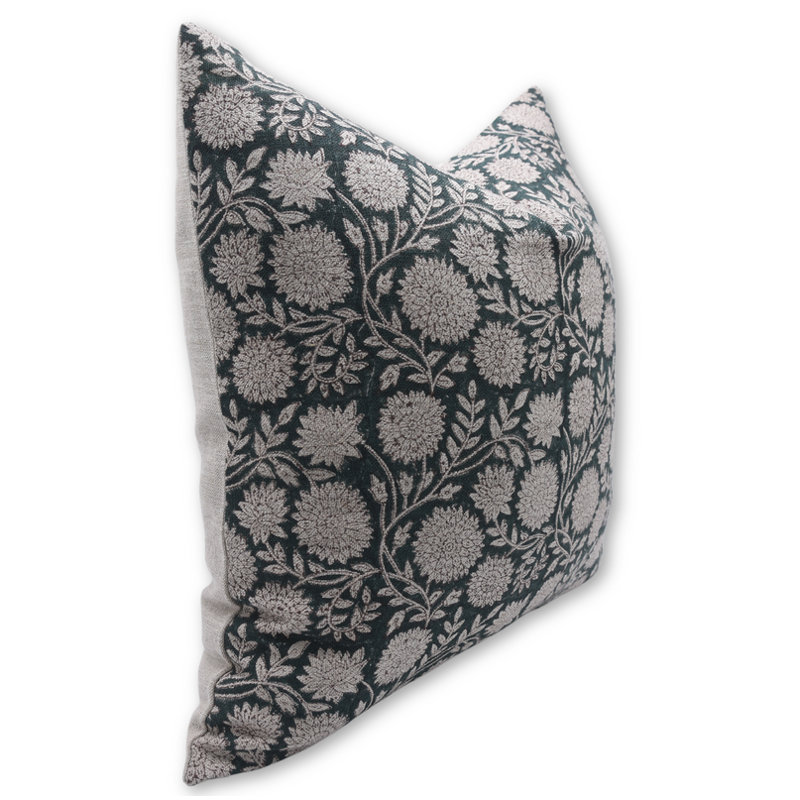 Block Print Throw Pillow Cover, 27 Thick Linen Decorative Cushion Cover, 18" x 18"