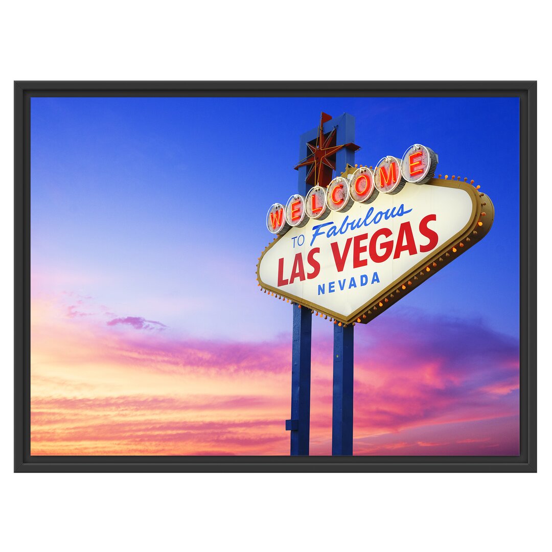 Gerahmtes Wandbild Las Vegas Schild in der Dämmerung