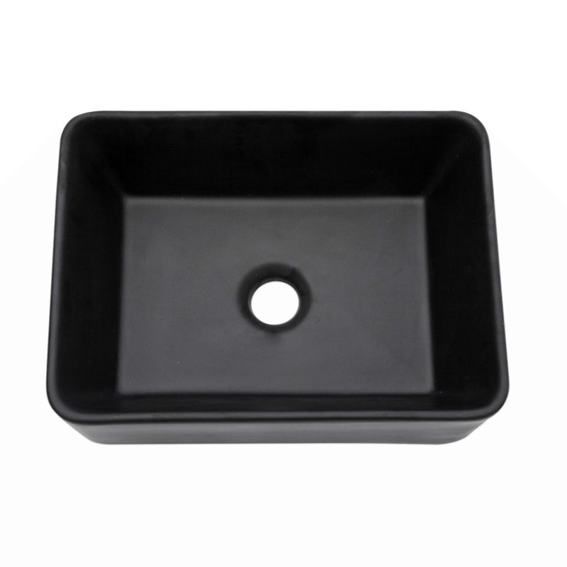 16"X12"  Ceramic Rectangular Vessel Bathroom Sink, Centerset Faucet, Black
