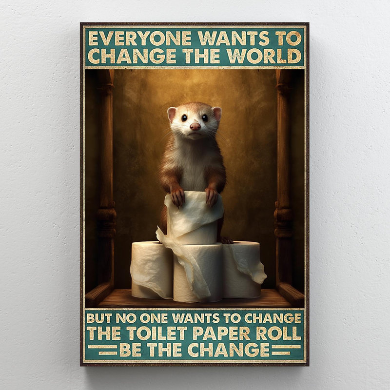 Loutre, papier toilette, rouleau sur toile, impression, H 36 po x l 24 po x P 1,25 po