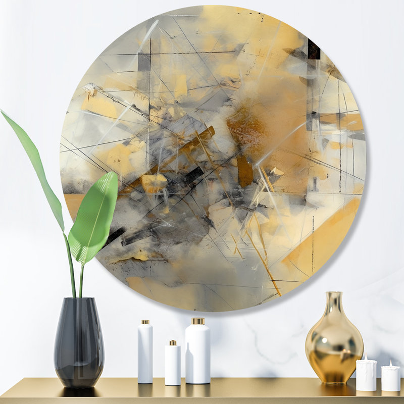 Jaune et gris au-delà de la toile II, H 16 po x l 16 po x P 1 po