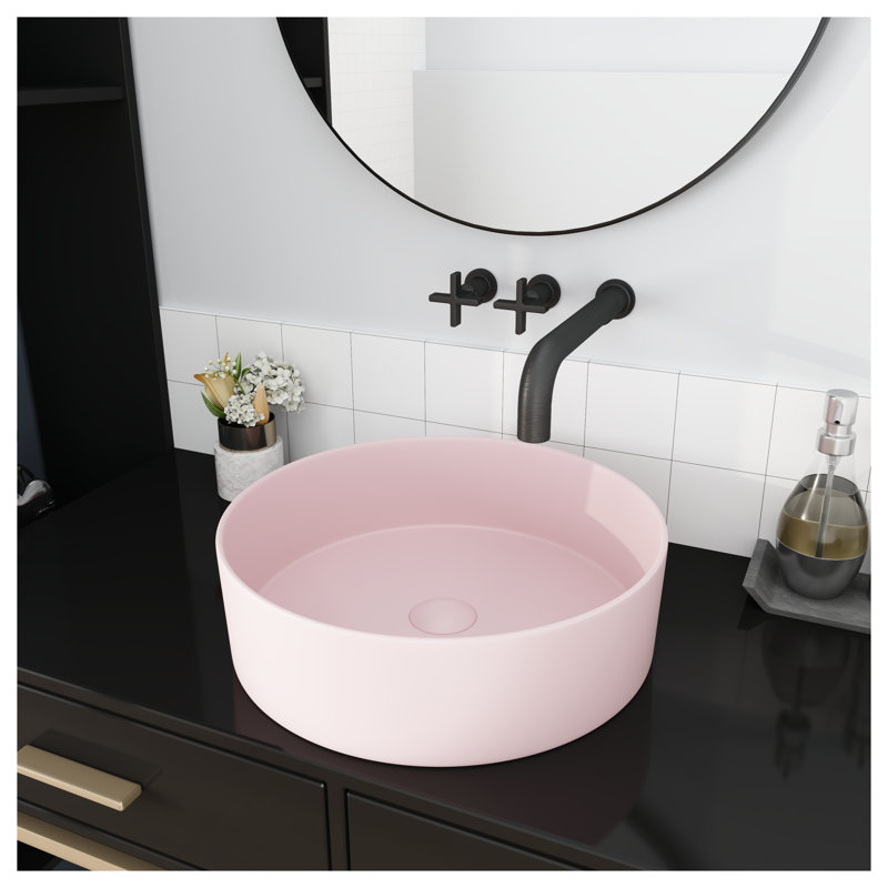 Pink Ceramic Vessel Sink - Round Artistic Bathroom Sink for Modern Bathroom Decor