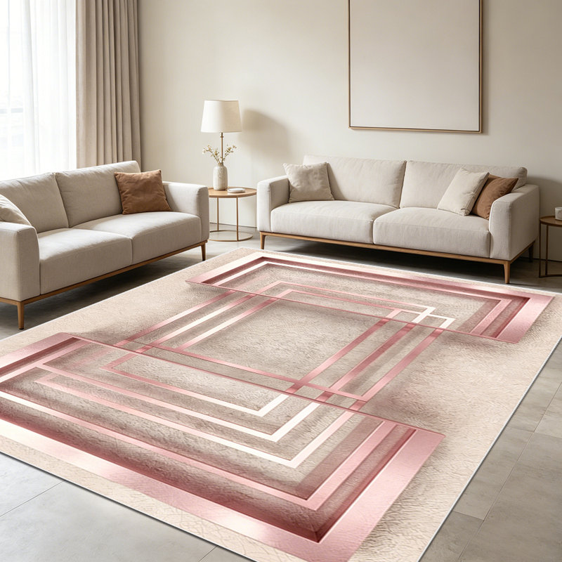 1PC rose gold geometric minimalist modern area rugs for Living Room, Soft and Comfortable, Suitable for all seasons, easy-to-maintain, machine washable Indoor floor mat, Under Table suitable for dining table, bedroom side, entryway, kitchen, home