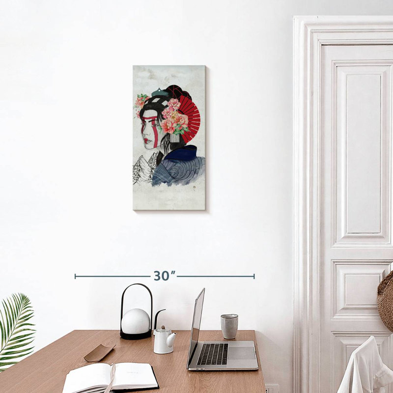 Portrait de femme Geisha, H 24 po x l 12 po