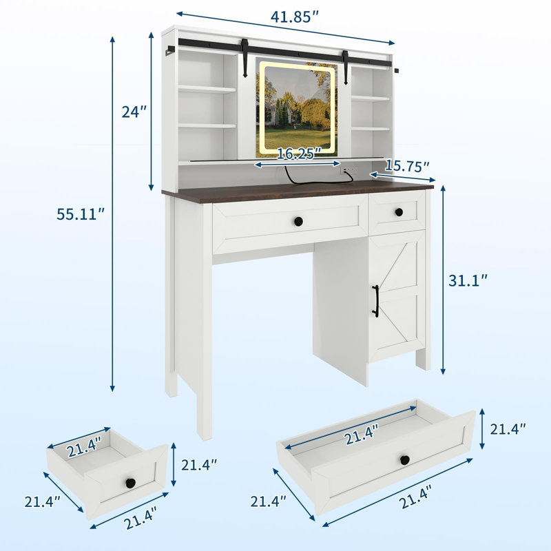 Bureau de coiffeuse, avec miroir lumineux à DEL et station de charge