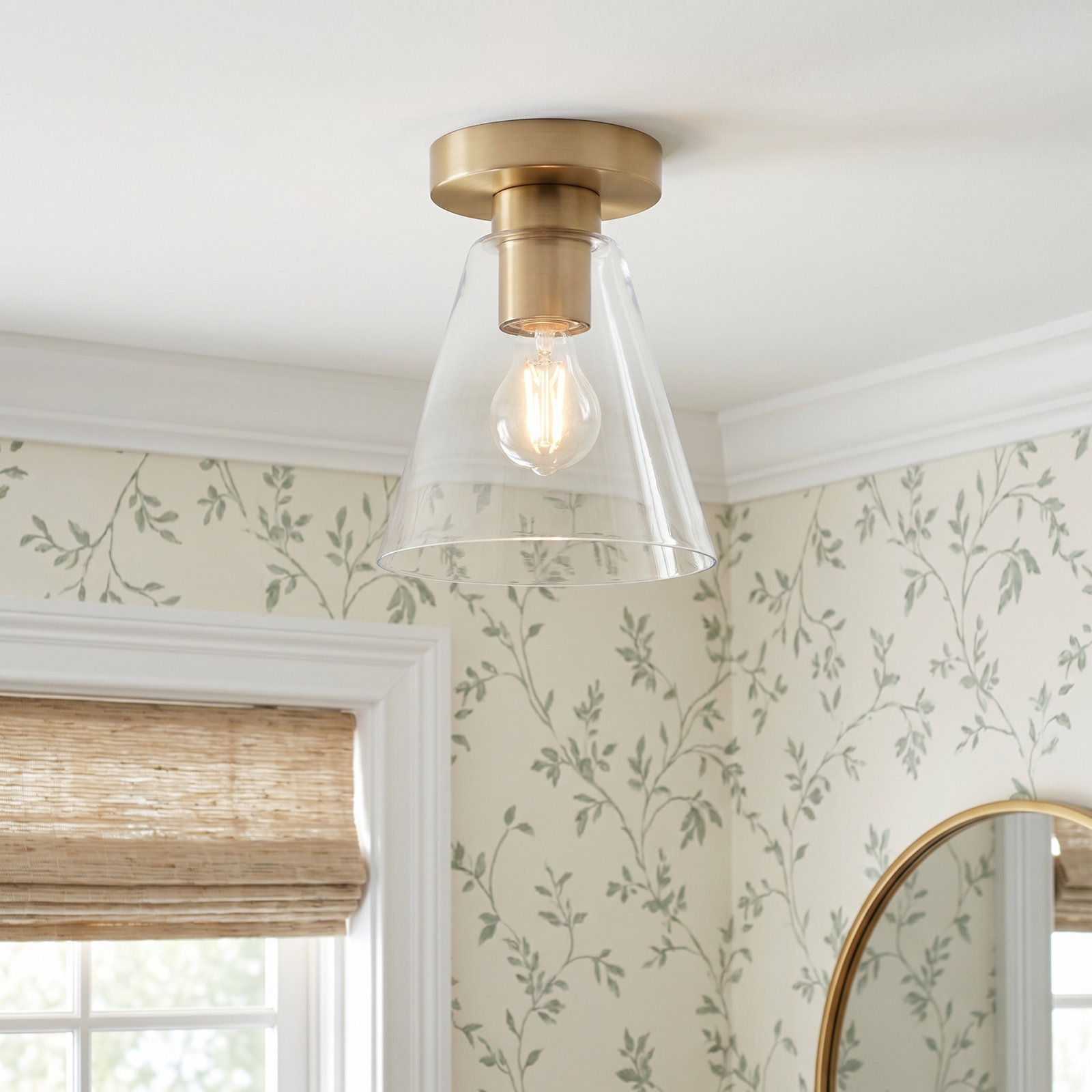 Hayden 7" Glass Flush Mount, Clear, Satin Brass