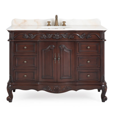 Meuble-lavabo de 48 po à comptoir simple en cerisier brun style traditionnel Beckham