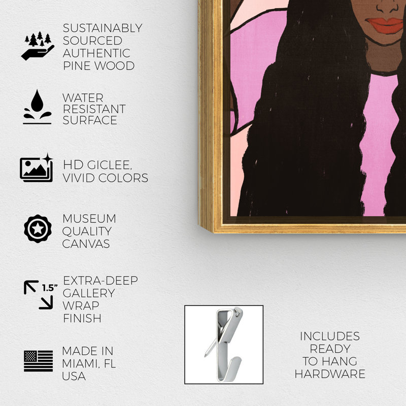 «Girl in Pink with Crown», reproduction d'art sur toile, L 16 po x H 24 po, Toile avec cadre doré