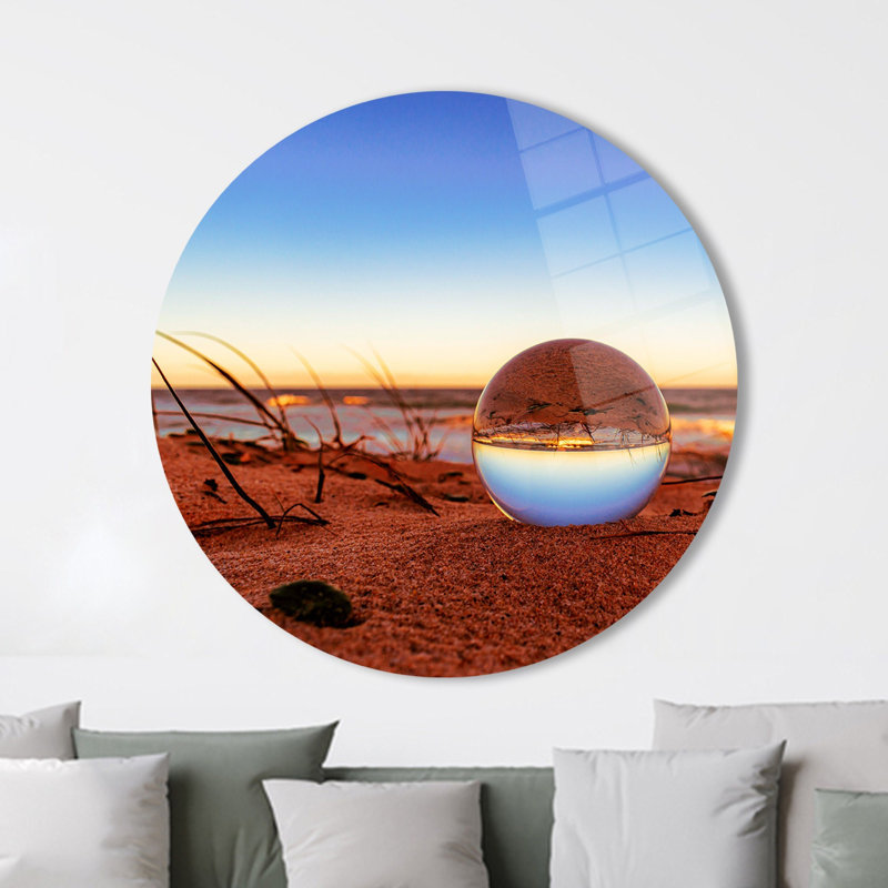 Art mural de sphère réfléchie paysage imprimé sur verre trempé pour la maison et le bureau, H 47,2 po x l 70,9 po