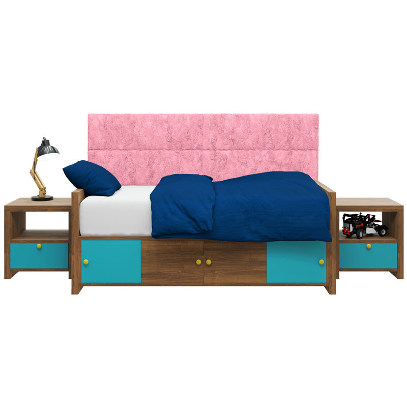 Upholstered Padded Headboard - Wall Mounted Panels, Dark Blue/White, Twin