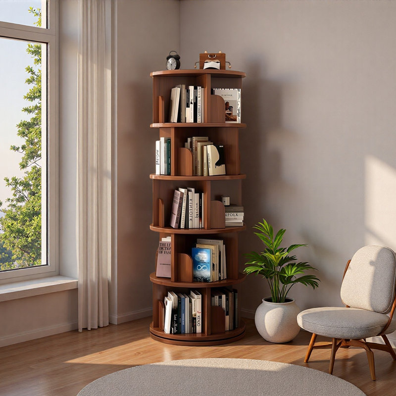 Bibliothèque rotative à 5 niveaux, étagère ronde rotative à 360 °, peu encombrante, petite bibliothèque rotative pour chambre à coucher, salon, maison, bureau