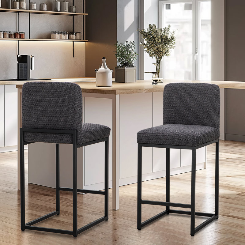 Smart Chenille Upholstery Bar Stools Set of 2, Black