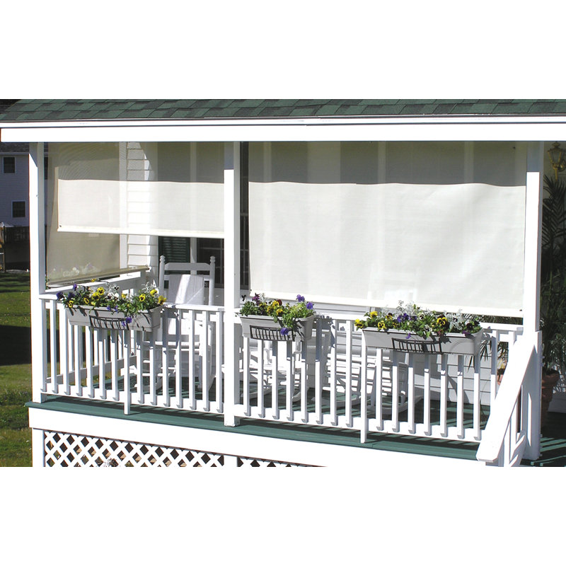 SunSetter EasyShade Manual Right Side Hand Crank Operation Outdoor Solar Shade - Semi-Sheer , Bronze/Coral White, 102" W