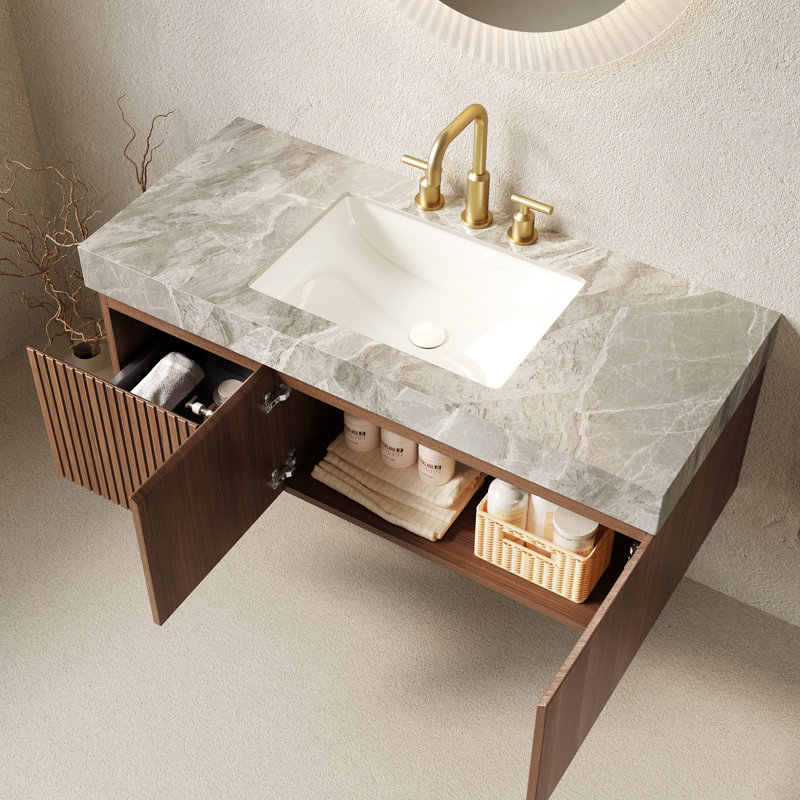 Meuble-lavabo 48 po avec armoire flottante et lavabo en céramique