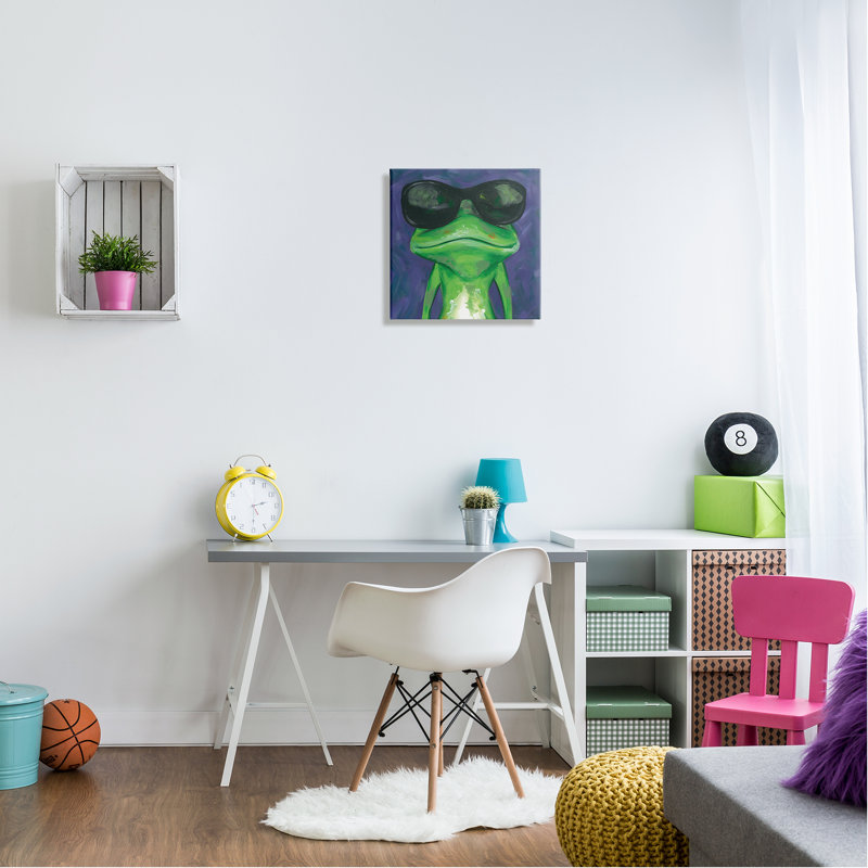 Grenouille portant des lunettes de soleil par Jennifer Rutledge - peinture sur toile tendue, H 17 po x l 17 po x P 1,5 po