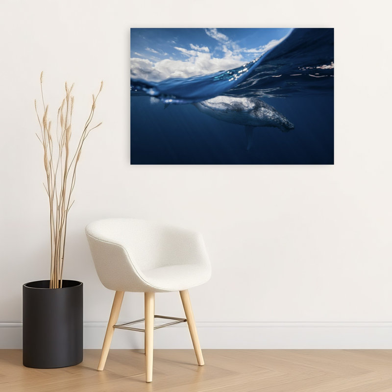 Humpback Whale Ocean View Peaceful Abstract Contemporary Whale Nature Ocean Wall Art Print 1 Piece Wrapped Canvas Wall Art