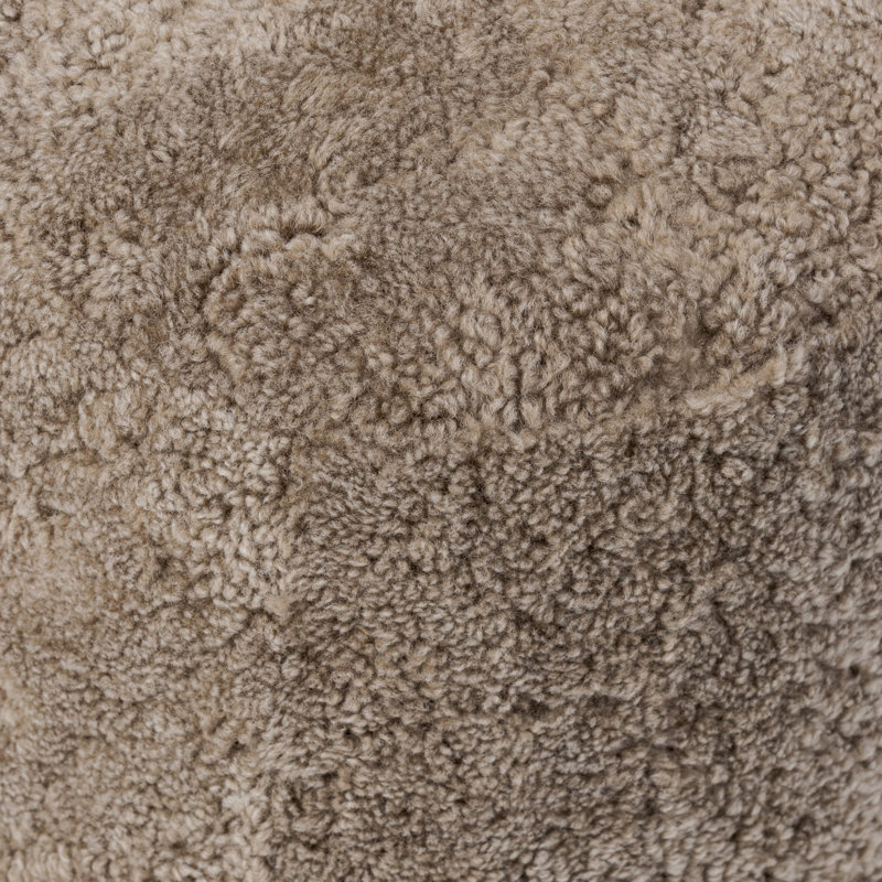 Bilbury Oval Ottoman-Taupe Shearling, Taupe Genuine Fur, Worrn Oak