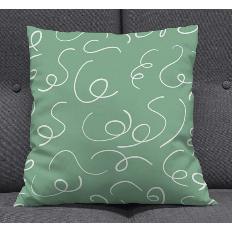 Throw Pillow With Insert, 16"H x 16"W, White/Green Abstract 7