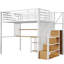 Lit mezzanine double en métal blanc avec garde-robe, bureau et tablettes de rangement pour économiser de l'espace-666877062