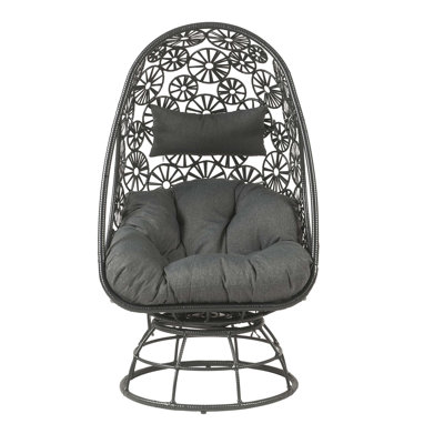 Chaise longue en verre transparent, tissu gris anthracite et osier Hikre avec table d'appoint, solution de siège d'extérieur confortable et durable