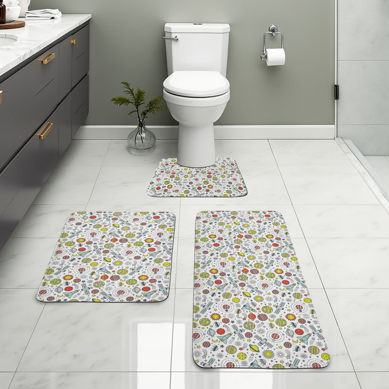  Multicolore ensemble de tapis de salle de bain Spaceship 3 pièces