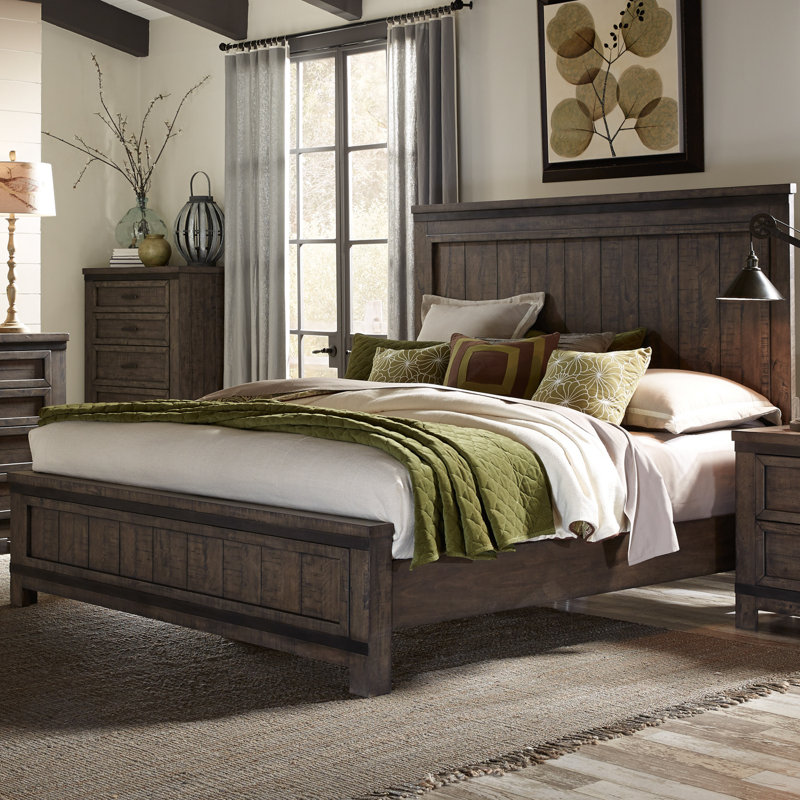 Ensemble de chambre à coucher Lexee comprenant un lit à panneaux, une commode et un miroir, Très grand lit